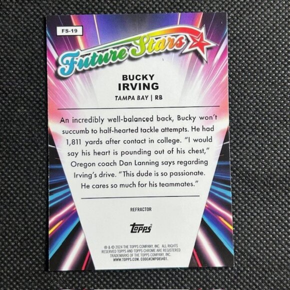 2024 Topps Chrome Future Stars Silver Prizm #FS-19 Bucky Irving RC Rookie Bucs - Picture 2 of 2